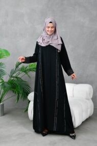 Leyali Dubai | Kahve & Krem Nakış İşlemeli İpek Ferace - Görsel 2