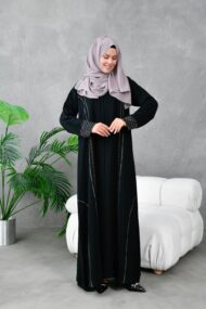 Leyali Dubai | Kahve & Krem Nakış İşlemeli İpek Ferace - Görsel 4