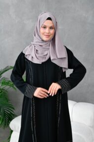 Leyali Dubai | Kahve & Krem Nakış İşlemeli İpek Ferace - Görsel 5