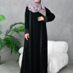 Leyali Dubai | Kahve & Krem Nakış İşlemeli İpek Ferace