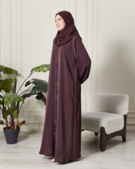 Leyali Dubai | Zarif Şerit Detaylı Mürdüm İpek Abaya - Görsel 6