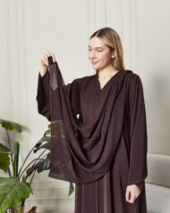 Leyali Dubai | Kristal Şerit İşlemeli V Yaka Mürdüm İpek Abaya - Görsel 8