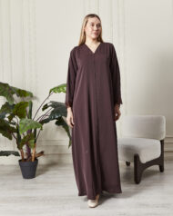 Leyali Dubai Fransız Dantel Detaylı Mürdüm İpek Abaya - Görsel 5