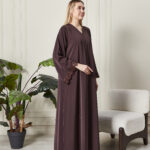 Leyali Dubai Fransız Dantel Detaylı Mürdüm İpek Abaya