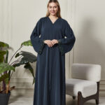 Leyali Dubai | Kristal İşlemeli Floral Dantel Detaylı İpek Abaya