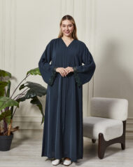Leyali Dubai | Kristal İşlemeli Floral Dantel Detaylı İpek Abaya
