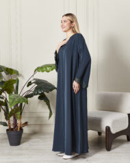 Leyali Dubai | Kristal İşlemeli Floral Dantel Detaylı İpek Abaya - Görsel 5