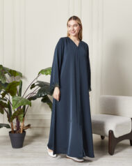 Leyali Dubai | Kristal İşlemeli Floral Dantel Detaylı İpek Abaya - Görsel 6