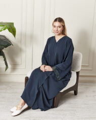 Leyali Dubai | Kristal İşlemeli Floral Dantel Detaylı İpek Abaya - Görsel 7