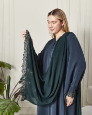 Leyali Dubai | Kristal İşlemeli Floral Dantel Detaylı İpek Abaya - Görsel 8