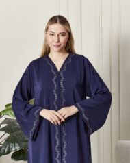 Leyali Dubai | Nakış İşlemeli Safir İpek Abaya - Görsel 2