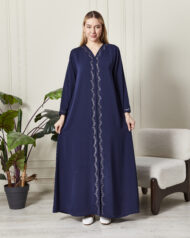 Leyali Dubai | Nakış İşlemeli Safir İpek Abaya - Görsel 4