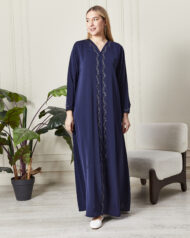 Leyali Dubai | Nakış İşlemeli Safir İpek Abaya - Görsel 5