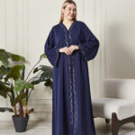 Leyali Dubai | Nakış İşlemeli Safir İpek Abaya