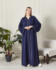 Leyali Dubai | Nakış İşlemeli Safir İpek Abaya