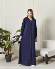 Leyali Dubai | Nakış İşlemeli Safir İpek Abaya - Görsel 7