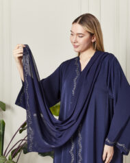 Leyali Dubai | Nakış İşlemeli Safir İpek Abaya - Görsel 8