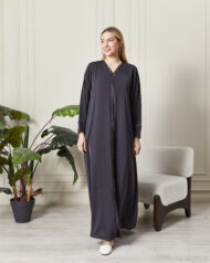 Leyali Dubai | İnce Hatlı Antrasit İpek Abaya