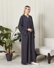 Leyali Dubai | İnce Hatlı Antrasit İpek Abaya - Görsel 7