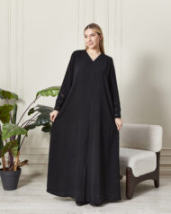 Üç Sıra Dantel Şeritli & Taşlı Siyah İpek Abaya - Görsel 4