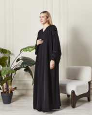 Üç Sıra Dantel Şeritli & Taşlı Siyah İpek Abaya - Görsel 5