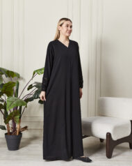 Üç Sıra Dantel Şeritli & Taşlı Siyah İpek Abaya - Görsel 6