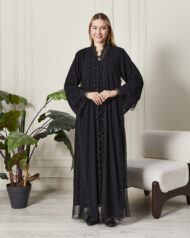 Leyali Dubai | Boydan Dantel İşlemeli ve Kristal Işıltılı Lüks İpek Abaya - Görsel 6