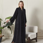 Leyali Dubai | Boydan Dantel İşlemeli ve Kristal Işıltılı Lüks İpek Abaya