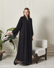 Leyali Dubai | Boydan Dantel İşlemeli ve Kristal Işıltılı Lüks İpek Abaya