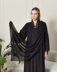 Leyali Dubai | Boydan Dantel İşlemeli ve Kristal Işıltılı Lüks İpek Abaya - Görsel 8