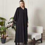 Leyali Dubai | Fransız Dantel ve Mikro Kristal Detaylı Siyah İpek Abaya