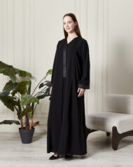 Leyali Dubai | Parıltılı Şerit Detaylı Abaya Takımı - Görsel 3