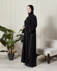Leyali Dubai | Swarovski Işıltılı Dantel Nakışlı Lüks İpek Abaya