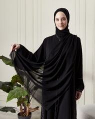 Leyali Dubai | Swarovski Işıltılı Dantel Nakışlı Lüks İpek Abaya - Görsel 8