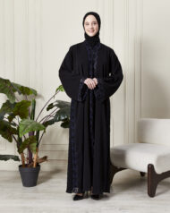 Leyali Dubai | Gece Mavisi Dantel İşlemeli 1. Kalite İpek Abaya - Görsel 2