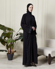 Leyali Dubai | Gece Mavisi Dantel İşlemeli 1. Kalite İpek Abaya - Görsel 4