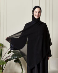 Leyali Dubai | Gece Mavisi Dantel İşlemeli 1. Kalite İpek Abaya - Görsel 7