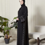 Leyali Dubai | Geometrik Nakış Taş İşlemeli 1. Kalite İpek Abaya