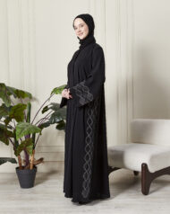 Leyali Dubai | Geometrik Nakış Taş İşlemeli 1. Kalite İpek Abaya