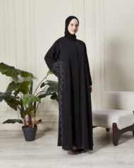 Leyali Dubai | Geometrik Nakış Taş İşlemeli 1. Kalite İpek Abaya - Görsel 3