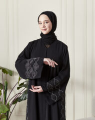 Leyali Dubai | Geometrik Nakış Taş İşlemeli 1. Kalite İpek Abaya - Görsel 5