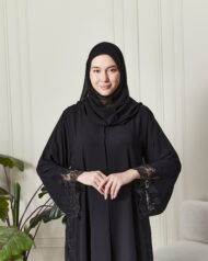 Leyali Dubai | Zarafetin Zirvesi Kristal İşlemeli Fransız Dantelli İpek Abaya - Görsel 2