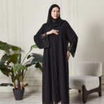 Leyali Dubai | Zarafetin Zirvesi Kristal İşlemeli Fransız Dantelli İpek Abaya