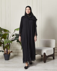 Leyali Dubai | Zarafetin Zirvesi Kristal İşlemeli Fransız Dantelli İpek Abaya - Görsel 7