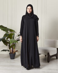 Leyali Dubai | Safir Işıltısı Swarovski İşlemeli Lüks İpek Abaya & Şal Takımı - Görsel 6