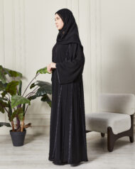 Leyali Dubai | Safir Işıltısı Swarovski İşlemeli Lüks İpek Abaya & Şal Takımı