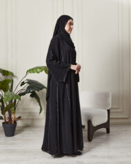 Leyali Dubai | Safir Işıltısı Swarovski İşlemeli Lüks İpek Abaya & Şal Takımı - Görsel 7