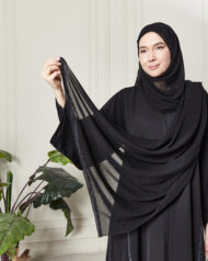 Leyali Dubai | Safir Işıltısı Swarovski İşlemeli Lüks İpek Abaya & Şal Takımı - Görsel 8