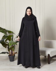 Leyali Dubai | Floral İhtişam 3D Nakışlı ve El İşçiliği Boncuklu Lüks İpek Abaya Takımı - Görsel 5