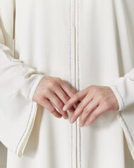 Leyali Dubai | Swarovski Taş İşlemeli İpek Ferace Takımı (Beyaz) - Görsel 2